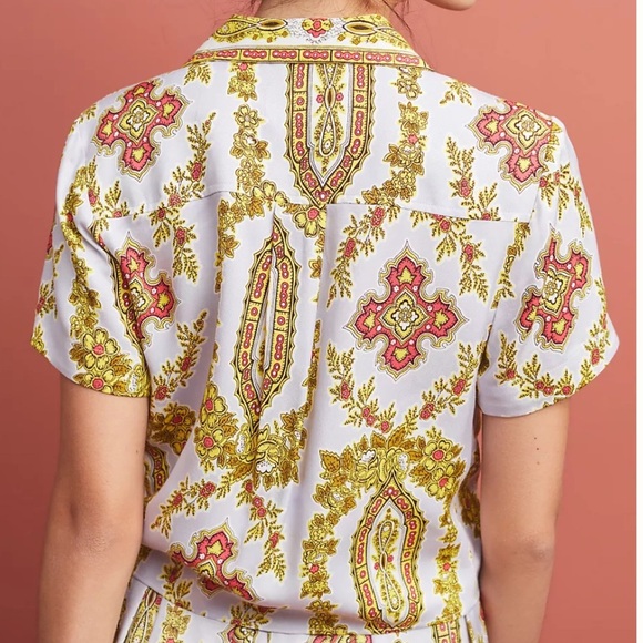Anthropologie Maeve Echarpe Medallion Scarf Print Blouse Sz 6 Cropped Casual EUC - Picture 6 of 11